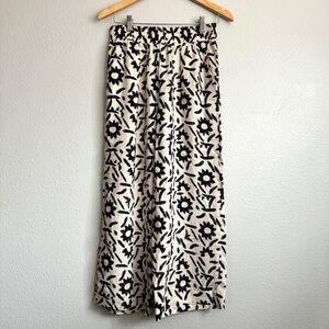 Christian Siriano Abstract Sun Printed Linen Blend Wide Leg Cropped Pants Size S